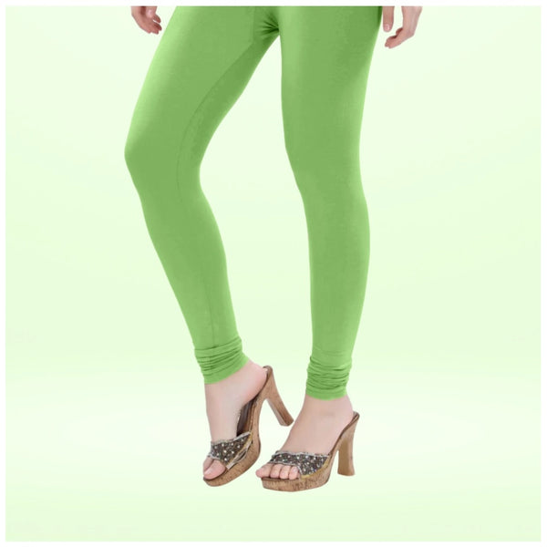 Women's Cotton Blended Solid Churidar leggings (Pista Green)