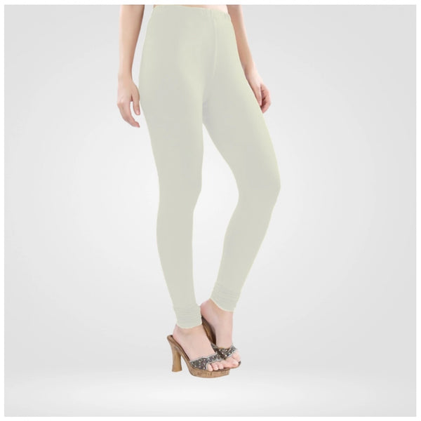 Women's Cotton Blended Solid Churidar leggings (White)