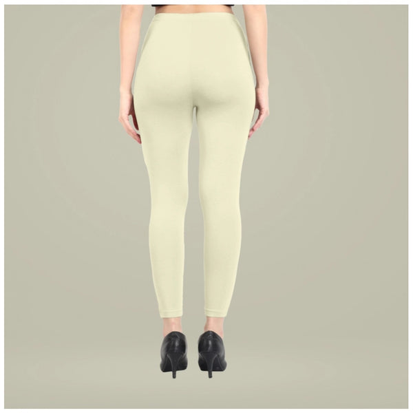Women's Cotton Blended Solid Ankle legging (Cream)