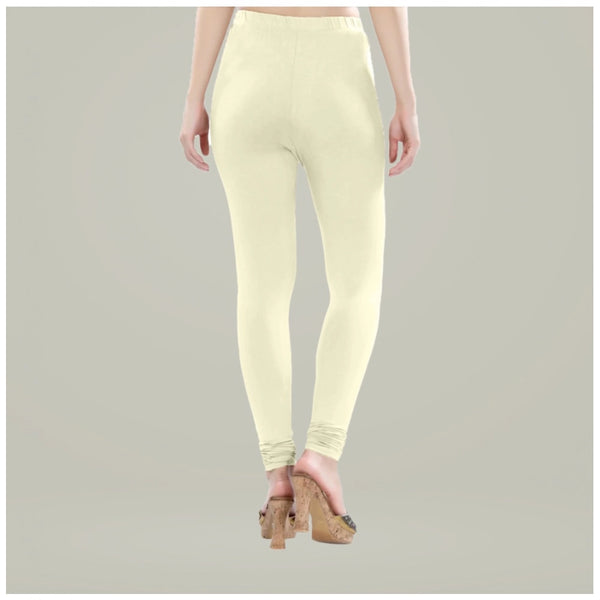 Women's Cotton Blended Solid Churidar leggings (Cream)