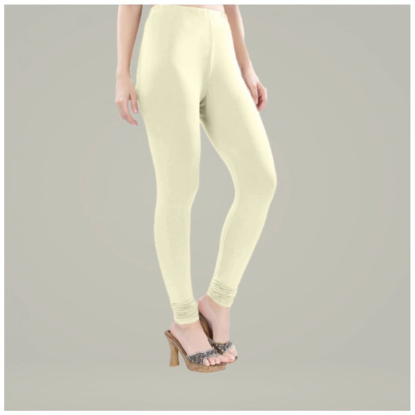 Women's Cotton Blended Solid Churidar leggings (Cream)