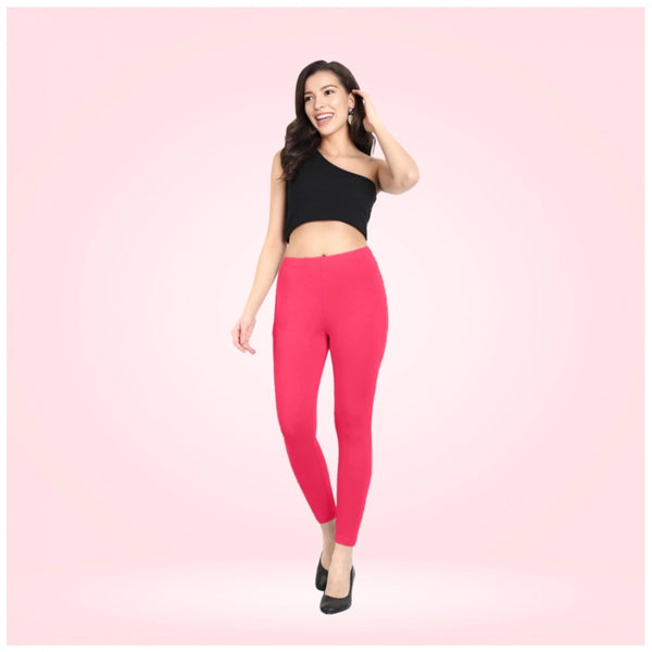 Women's Cotton Blended Solid Ankle legging (Pink)