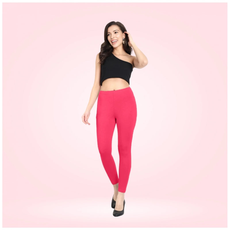 Women's Cotton Blended Solid Ankle legging (Pink)