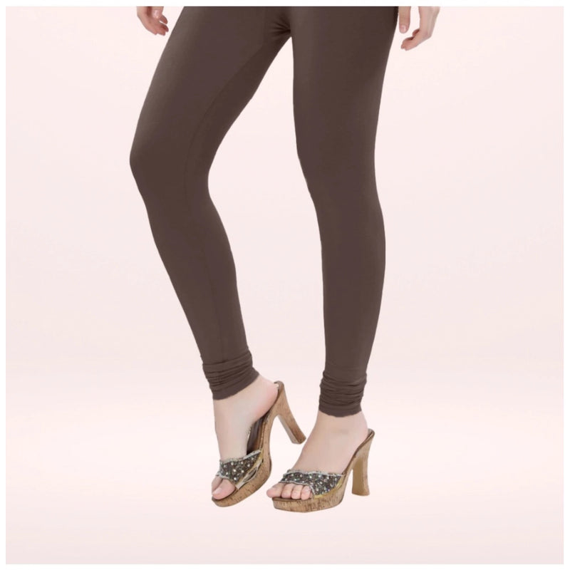 Women's Cotton Blended Solid Churidar leggings (Brown)