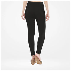 Women's Cotton Blended Solid Churidar leggings (Black)