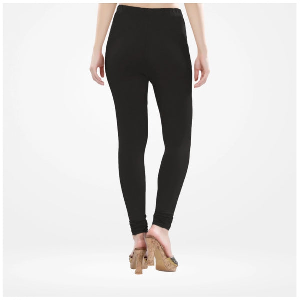 Women's Cotton Blended Solid Churidar leggings (Black)