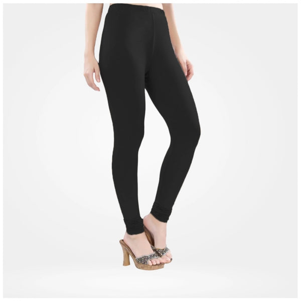 Women's Cotton Blended Solid Churidar leggings (Black)