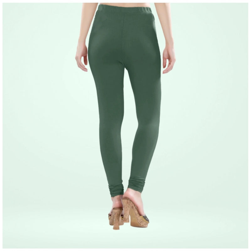 Women's Cotton Blended Solid Churidar leggings (Bottle Green)