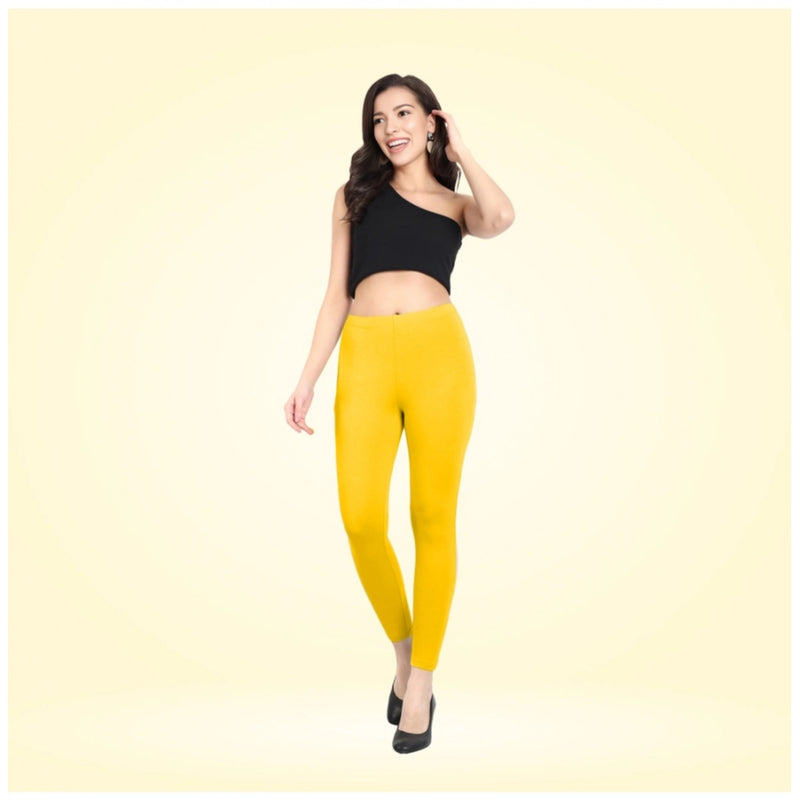 Women's Cotton Blended Solid Ankle legging (Yellow)