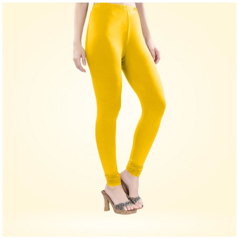 Women's Cotton Blended Solid Churidar leggings (Yellow)