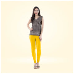 Women's Cotton Blended Solid Churidar leggings (Yellow)