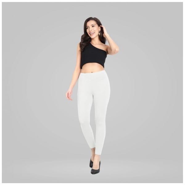 Women's Cotton Blended Solid Ankle legging (White)