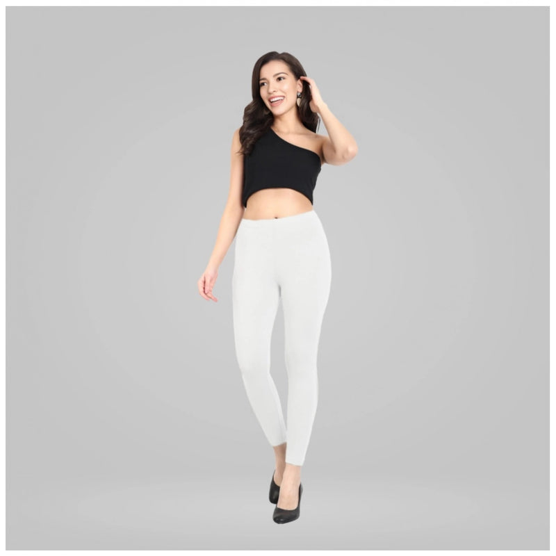 Women's Cotton Blended Solid Ankle legging (White)