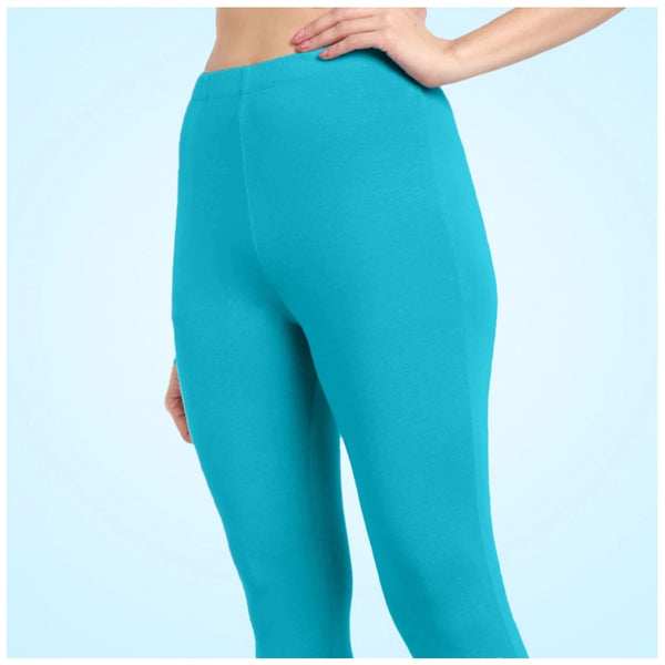 Women's Cotton Blended Solid Ankle legging (Turquoise Blue)