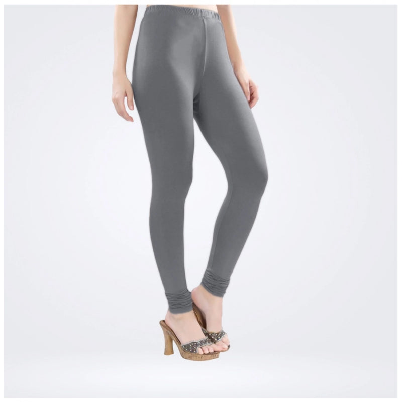 Women's Cotton Blended Solid Churidar leggings (Silver Gray)