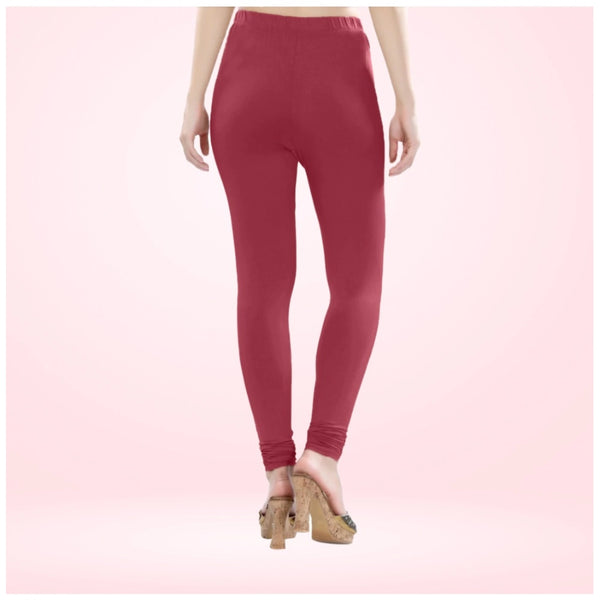 Women's Cotton Blended Solid Churidar leggings (Red Maroon)