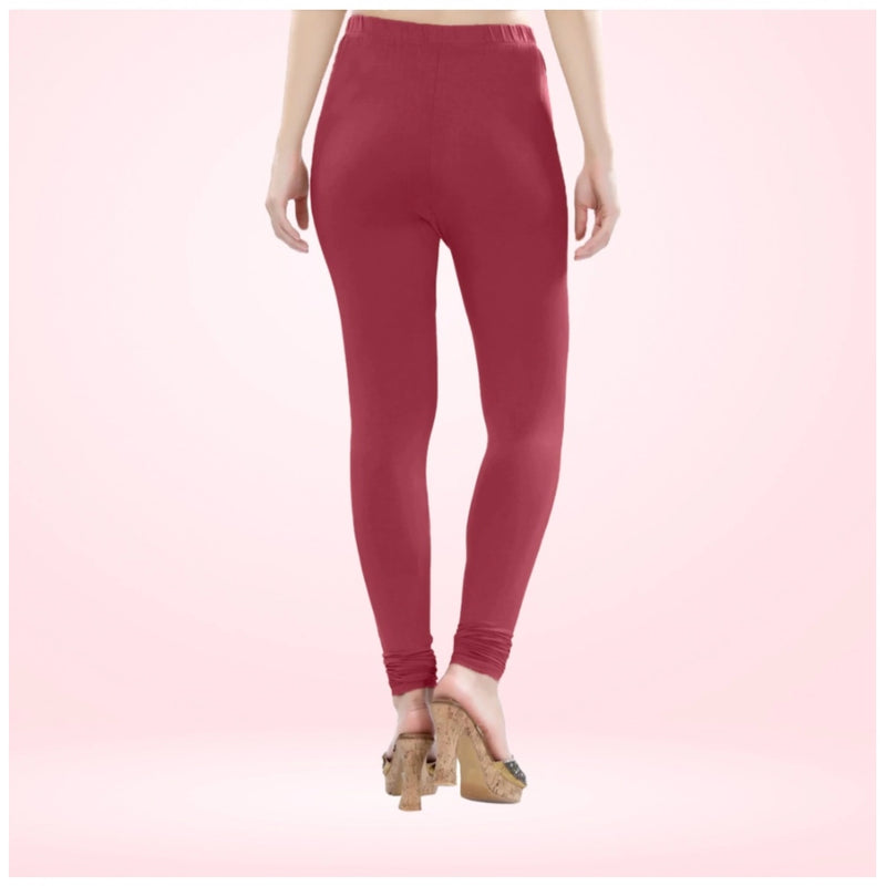Women's Cotton Blended Solid Churidar leggings (Red Maroon)