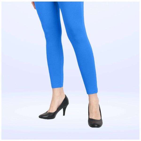 Women's Cotton Blended Solid Ankle legging (Blue)