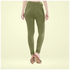Women's Cotton Blended Solid Churidar leggings (Olive Green)