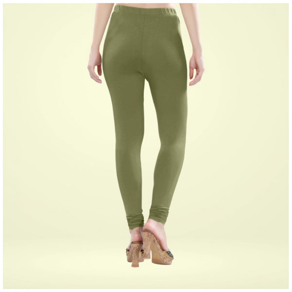 Women's Cotton Blended Solid Churidar leggings (Olive Green)