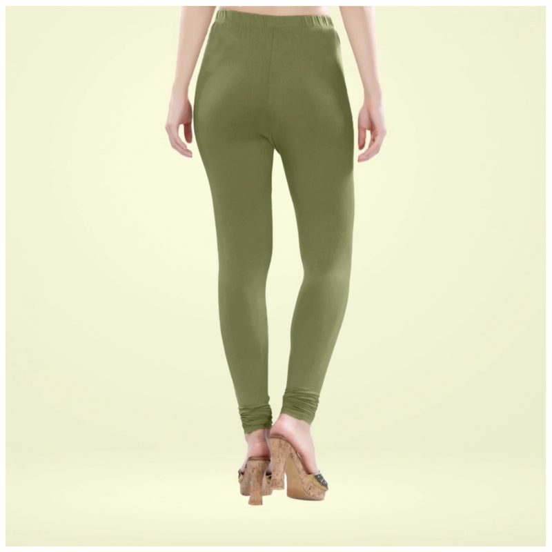Women's Cotton Blended Solid Churidar leggings (Olive Green)
