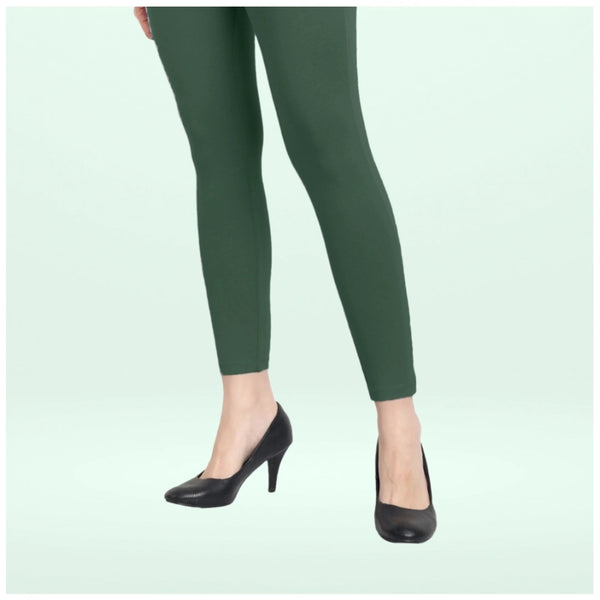 Women's Cotton Blended Solid Ankle legging (Bottle Green)