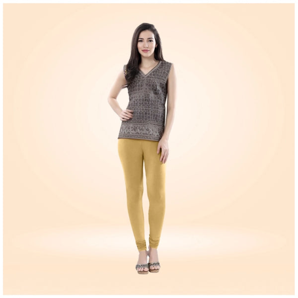 Women's Cotton Blended Solid Churidar leggings (Beige)