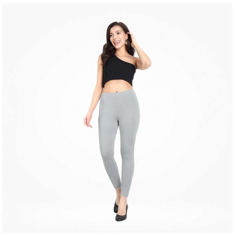 Women's Cotton Blended Solid Ankle legging (Silver Gray)