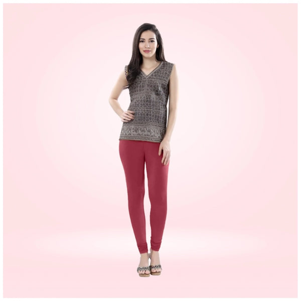 Women's Cotton Blended Solid Churidar leggings (Red Maroon)