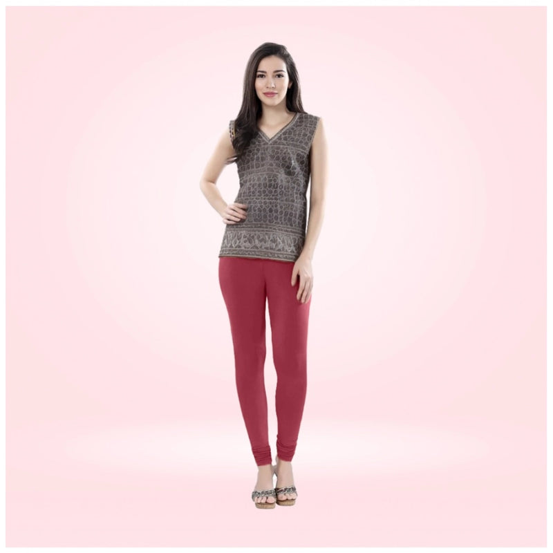 Women's Cotton Blended Solid Churidar leggings (Red Maroon)