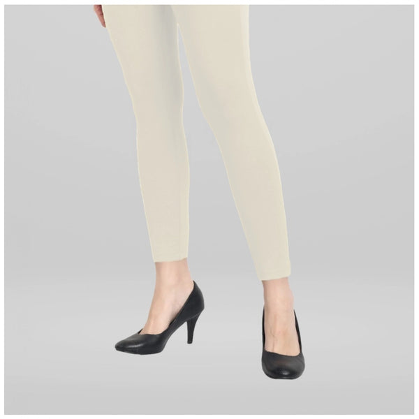 Women's Cotton Blended Solid Ankle legging (Off White)