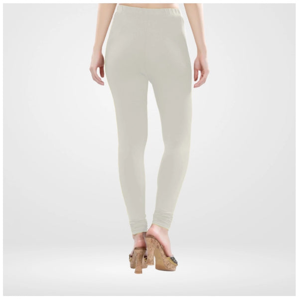 Women's Cotton Blended Solid Churidar leggings (White)