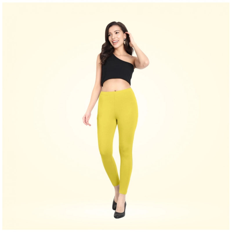 Women's Cotton Blended Solid Ankle legging (Lemon Yellow)
