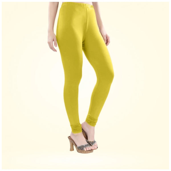 Women's Cotton Blended Solid Churidar leggings (Lemon Yellow)