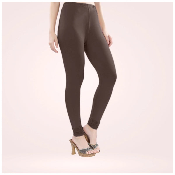 Women's Cotton Blended Solid Churidar leggings (Brown)