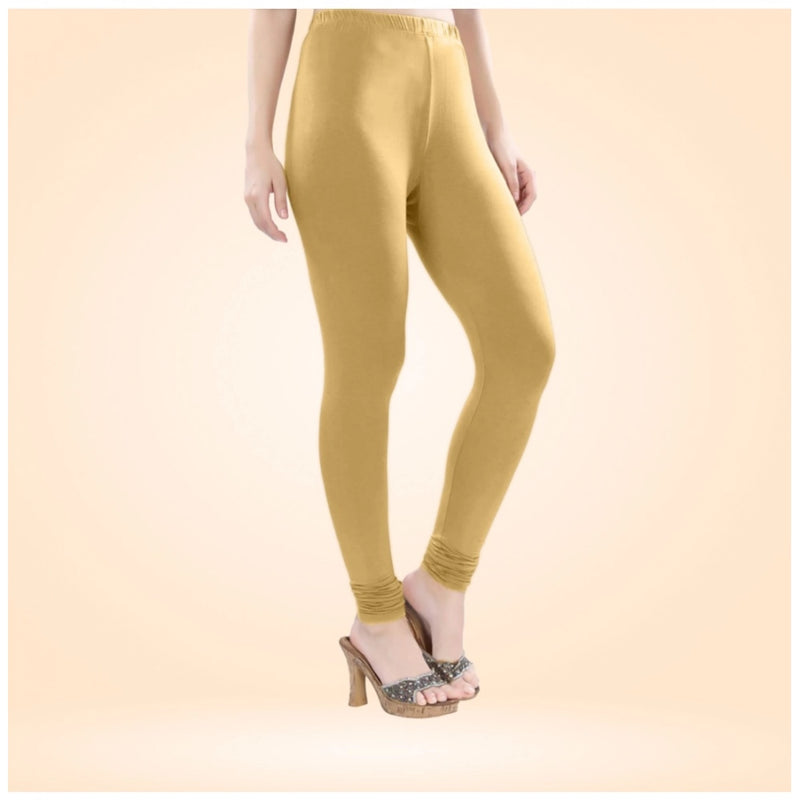 Women's Cotton Blended Solid Churidar leggings (Beige)