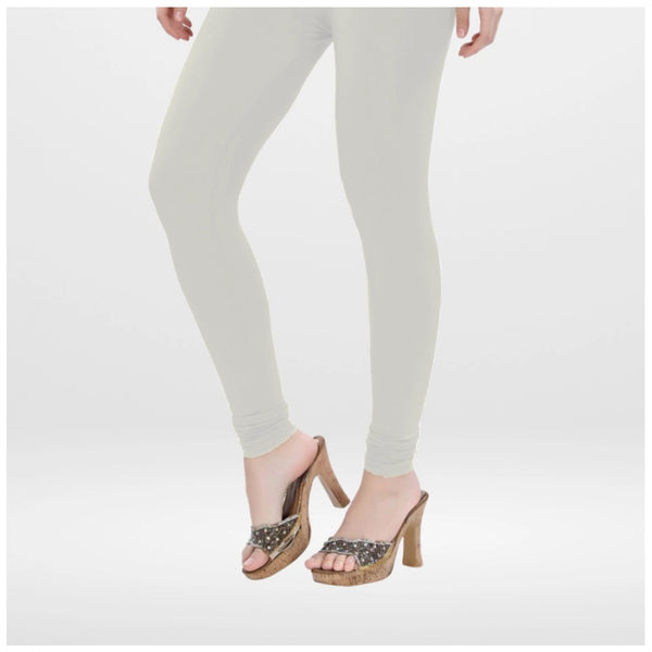 Women's Cotton Blended Solid Churidar leggings (White)