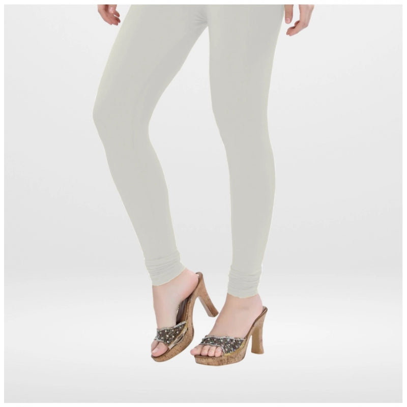 Women's Cotton Blended Solid Churidar leggings (White)