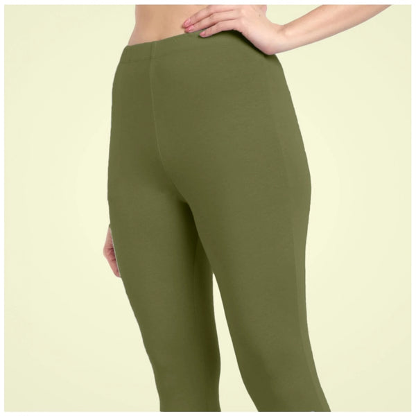 Women's Cotton Blended Solid Ankle legging (Olive Green)