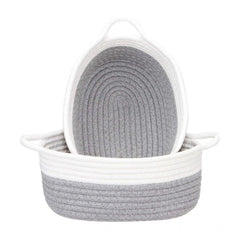 Cotton Grey White 2 Pcs Storage Basket For Clothes (Grey)