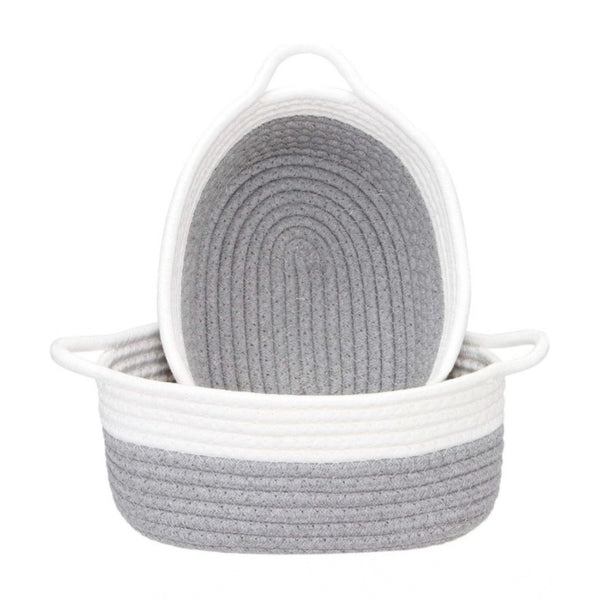 Cotton Grey White 2 Pcs Storage Basket For Clothes (Grey)