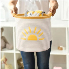 Cotton Sun Basket Pack of 1 Storage Basket For Clothes (White)