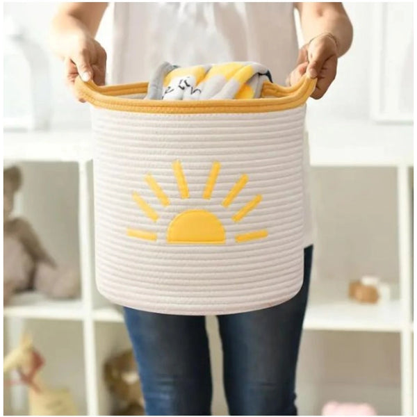 Cotton Sun Basket Pack of 1 Storage Basket For Clothes (White)