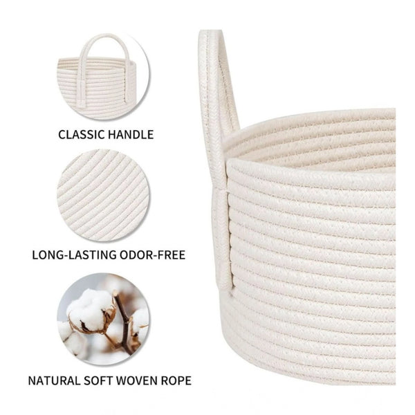 Cotton Basket Inch Pack of 1 Storage Basket For Clothes (White)