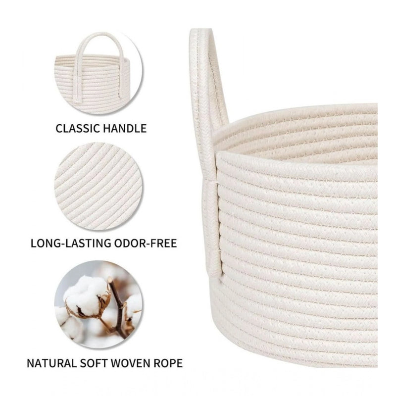 Cotton Basket Inch Pack of 1 Storage Basket For Clothes (White)