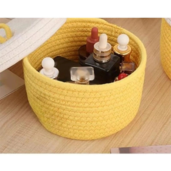 Yellow Cotton Storage Box with White Lid (Pack of 1)