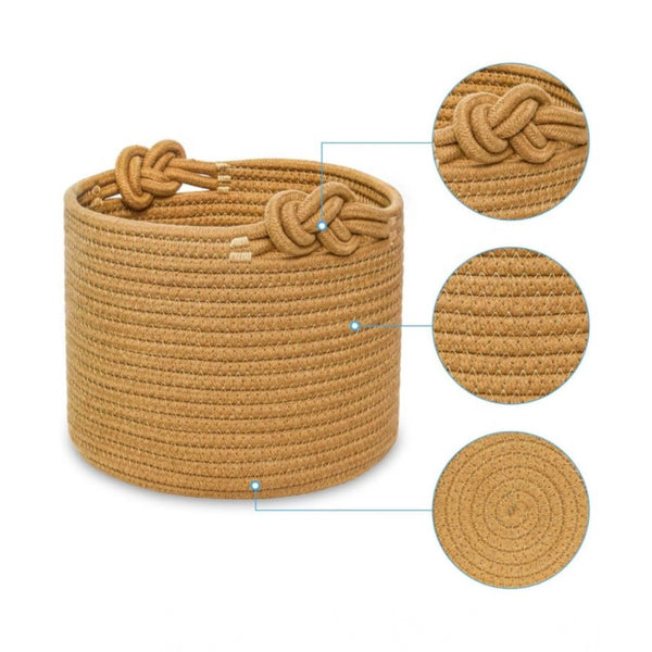 Brown Cotton Storage Basket with Lid (Pack of 1)