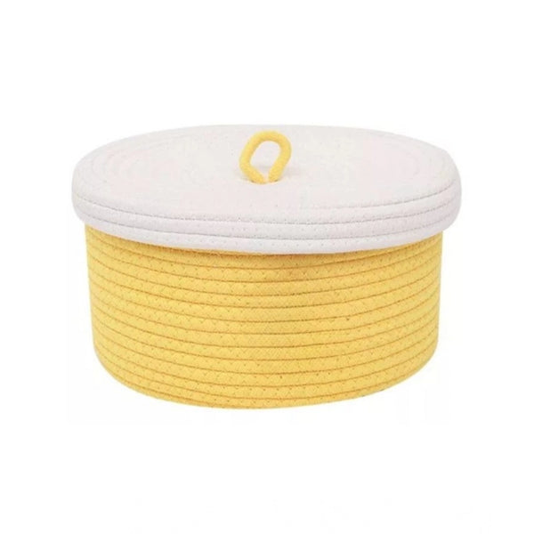 Yellow Cotton Storage Box with White Lid (Pack of 1)