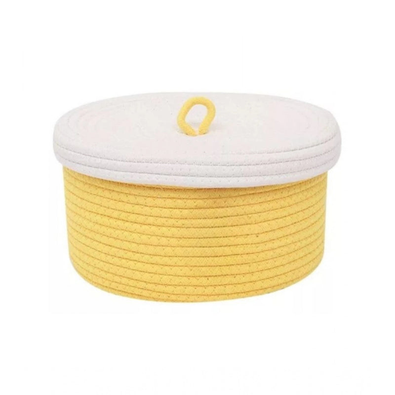Yellow Cotton Storage Box with White Lid (Pack of 1)