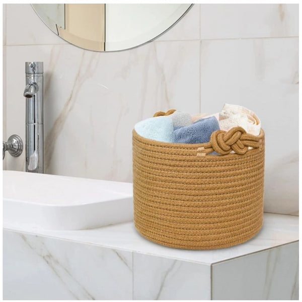 Brown Cotton Storage Basket with Lid (Pack of 1)